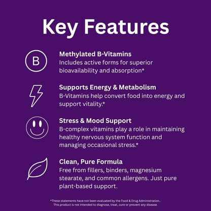 Paradise Herbs Earth's Blend B-Complex - Methylated B Vitamins with Superfoods, 60 Capsules