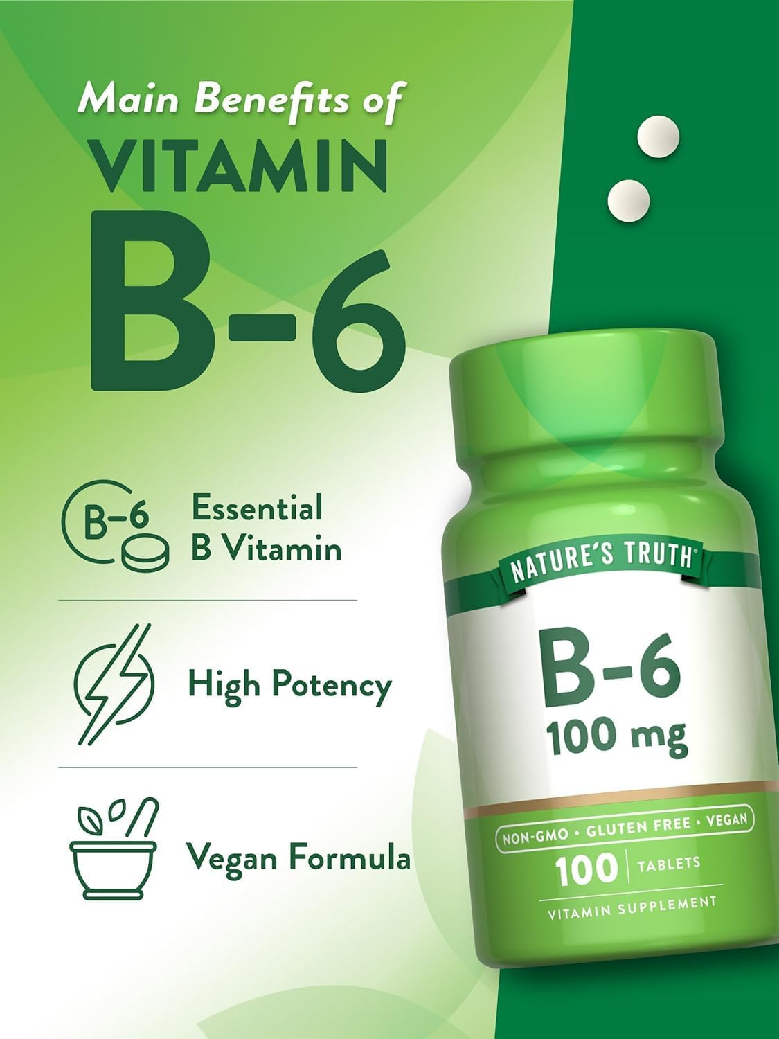 Nature's Truth Vitamin B6 100 mg - 100 Tablets - görsel 6