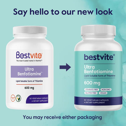 BESTVITE Ultra Benfotiamine 600mg per Capsule – Maximum Strength (60 Vegan Capsules)