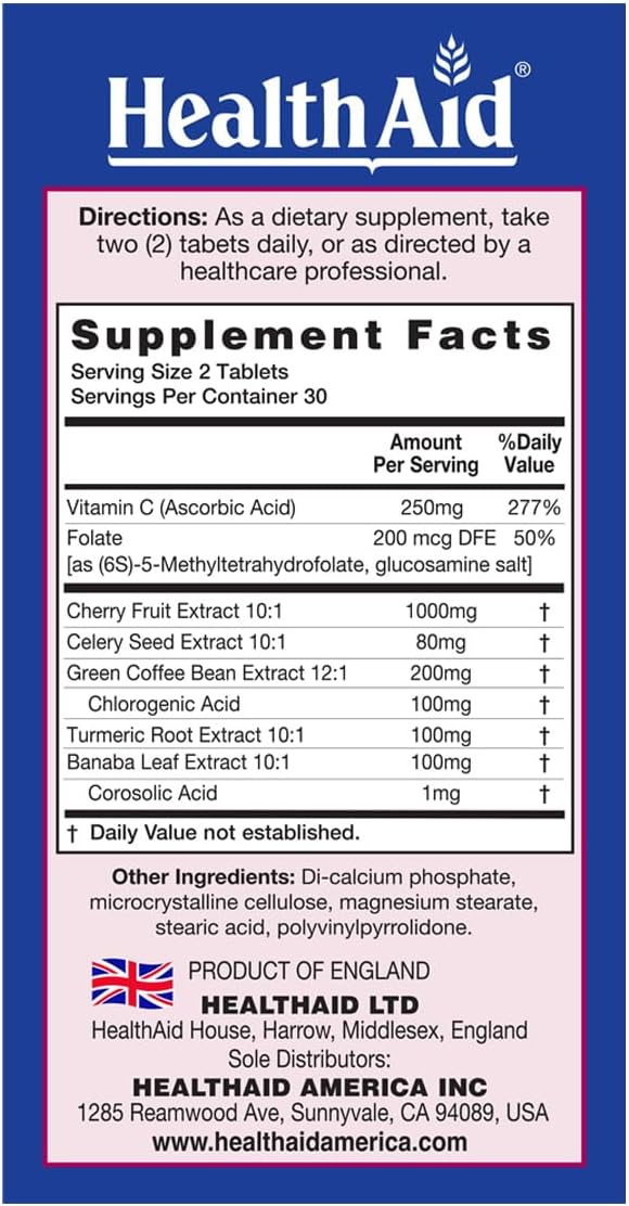 HealthAid Uriprinol 60 Tablets – Uric Acid Support with Montmorency Cherry, Celery Seed, Turmeric & Banaba Leaf - görsel 2
