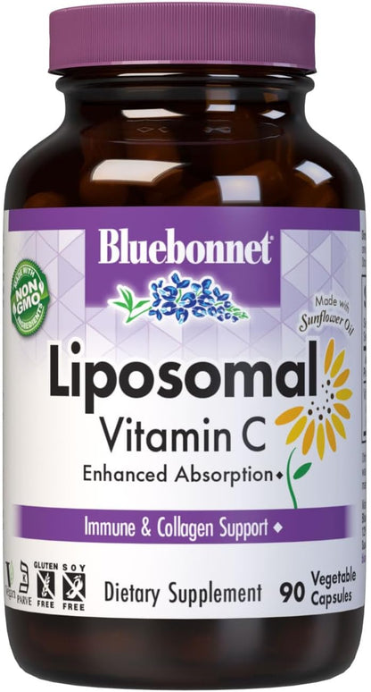 BlueBonnet Nutrition Liposomal Vitamin C 1000 mg, Made with Sunflower Oil, Immune & Joint Support, Vegan, Kosher, Non-GMO, Gluten-Free, Soya-Free, Milk-Free, 180 Vegetable Capsules, 90 Servings