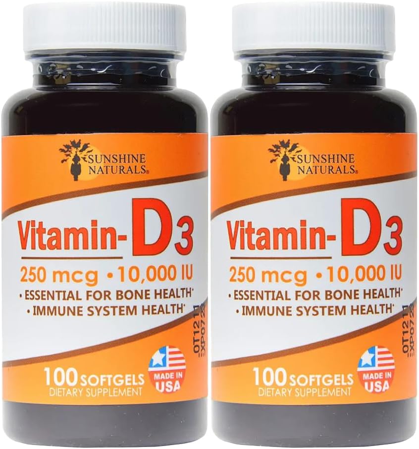 Sunshine Naturals Vitamin D3 10000 IU Food Supplement - 100 Softgels for Immune Support, Bone Health & Calcium Absorption - görsel 8
