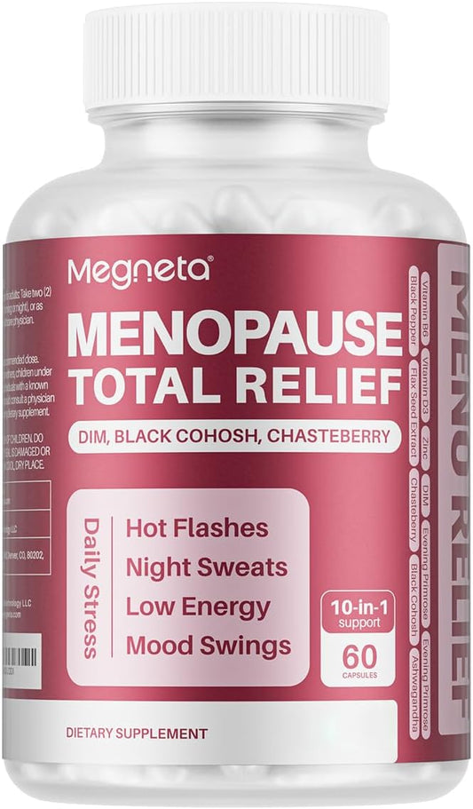 MEGNETA Menopause Care - with DIM, Black Cohosh, Chasteberry, Evening Primrose, Flaxseed & Ashwagandha, 60 Capsules