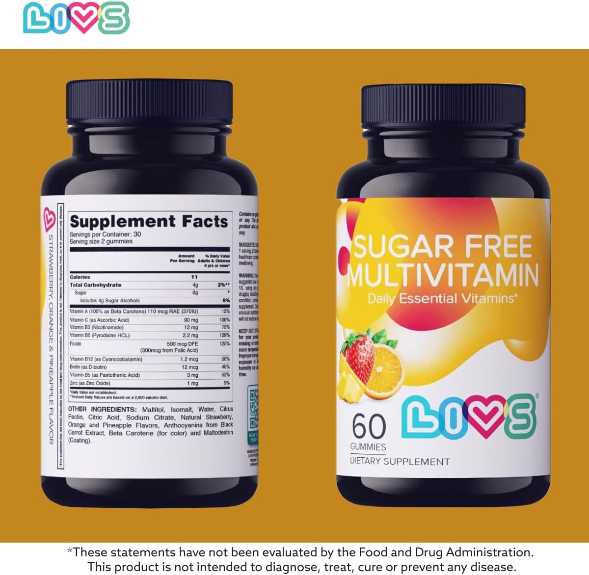 LIVS Sugar-Free Multivitamin Gummies for Adults and Children – Vegan Gummy Vitamin with A, C, D, B-Complex, Biotin & Zinc | Multivitamin Supplements for Overall Wellness and Support - 60 Count - görsel 5