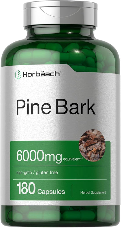 Horbäach Pine Bark Extract | 180 Capsules | Standardised to 75% Proanthocyanidins | Non-GMO, Gluten-free Supplement