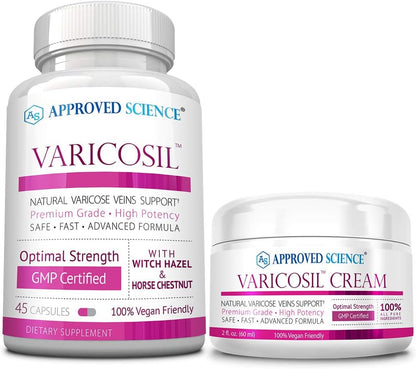 Approved Science Varicosil - Varicose Veins Support Supplement - 45 Capsules + 60 ml Cream