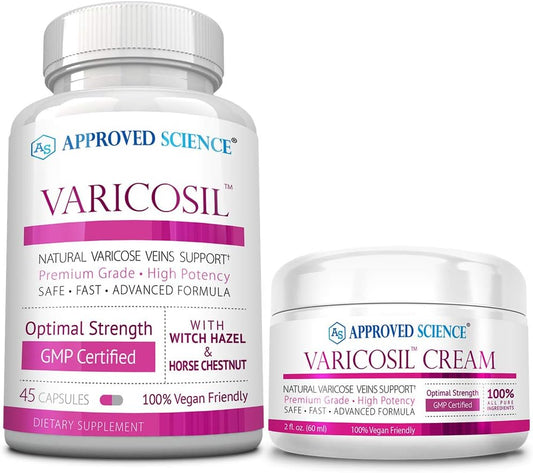 Approved Science Varicosil - Varicose Veins Support Supplement - 45 Capsules + 60 ml Cream
