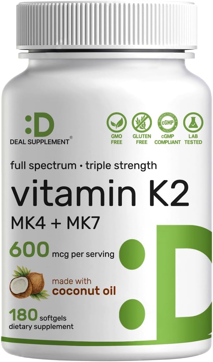 DEAL SUPPLEMENT Vitamin K2 600mcg, 180 Coconut Oil Softgels | Full Spectrum MK-7 & MK-4 - görsel 1