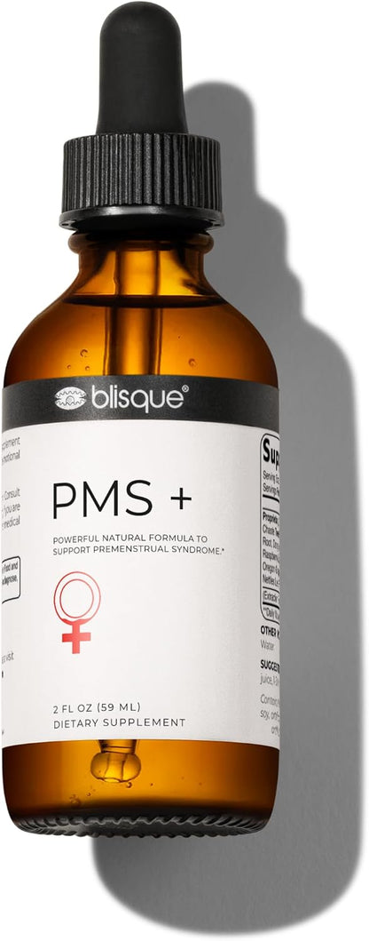 Blisque – Natural PMS Support Supplement for Period Cramps and Bloating Relief | Hormone Balance for Women | with Chasteberry | Doctor Approved | Vegan and Non-GMO | 59ml | 59 Servings