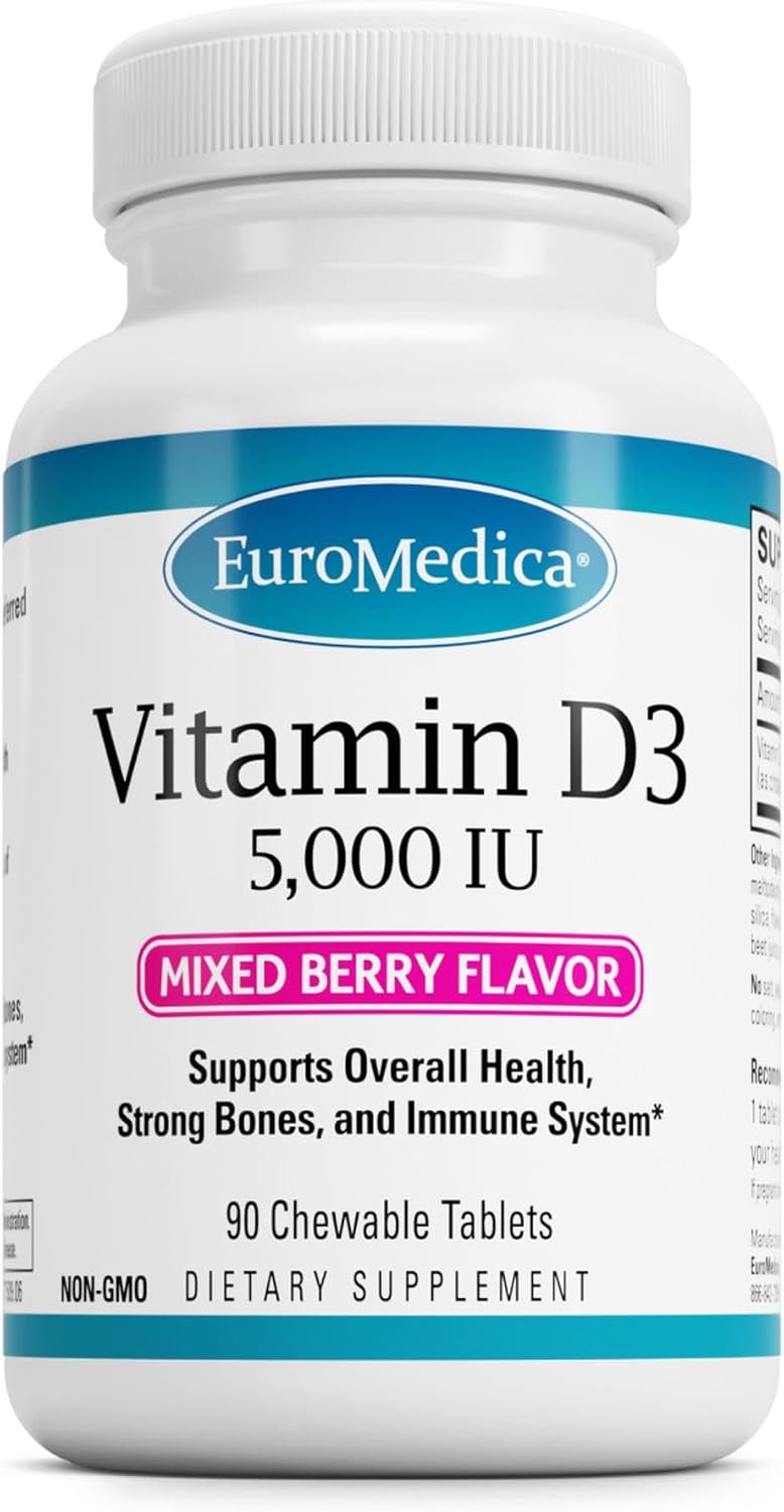 EuroMedica Vitamin D3 5000 IU Chewable Tablets, Mixed Berry Flavour, 90 Tablets - görsel 1