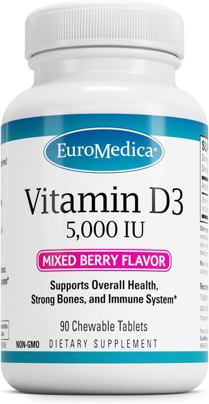 EuroMedica Vitamin D3 5000 IU Chewable Tablets, Mixed Berry Flavour, 90 Tablets