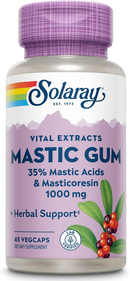 SOLARAY Mastic Gum Extract 500 mg - 45 Vegetarian Capsules - Digestive Health Support