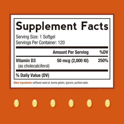 Doctor's Recipes Vitamin D3 2000 IU, Cholecalciferol, 120 Soft gel capsules, Non-GMO, Bone & Immune Support