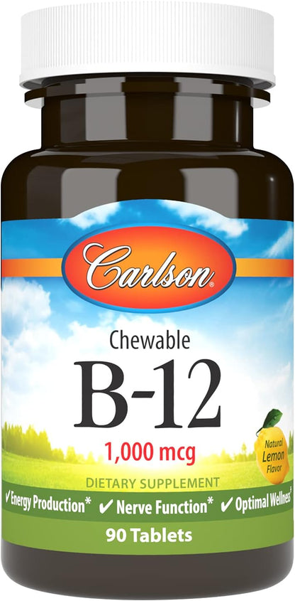 Carlson Chewable B-12, 1000 mcg - Lemon Flavour, 90 Tablets