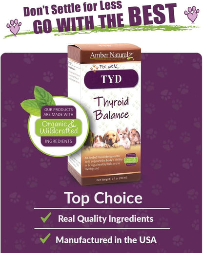 Amber NaturalZ TYD Thyroid Balance Herbal Supplement for Dogs, Cats, Birds, Guinea Pigs and Rabbits