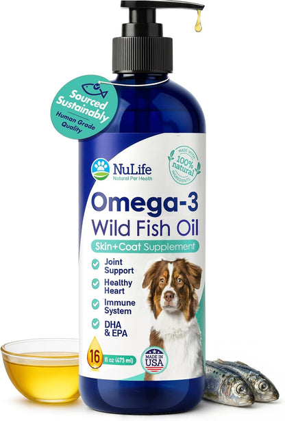 Liquid Fish Oil for Dogs with Omega 3, 6 & 9 – Wild Caught from Iceland – Skin & Coat Supplement – 473 ml