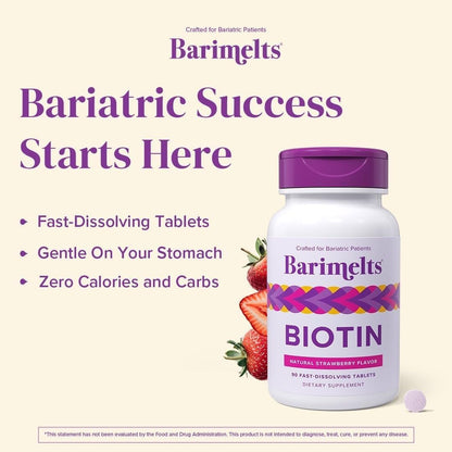 BariMelts Biotin 5000mcg Fast-Dissolving Tablets (90 Tablets, 3-Month Supply) - Sugar-Free, Natural Strawberry Flavour, for Post-Bariatric Women