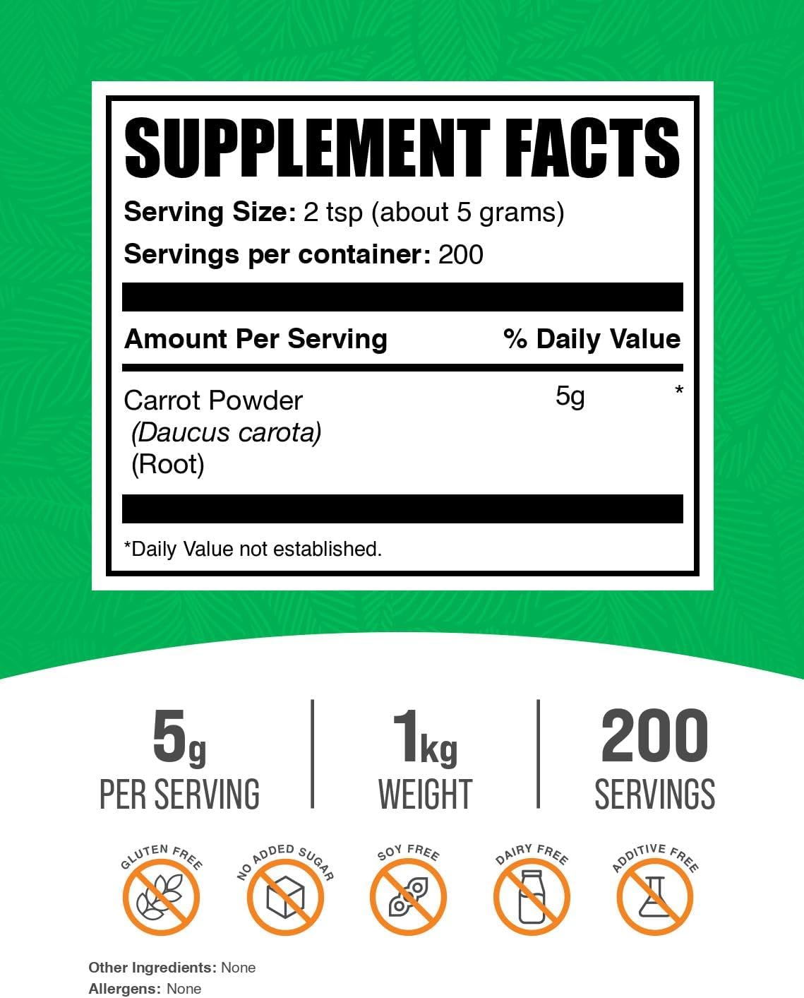 BulkSupplements.com Carrot Powder - Superfood Powder, 1kg - görsel 2