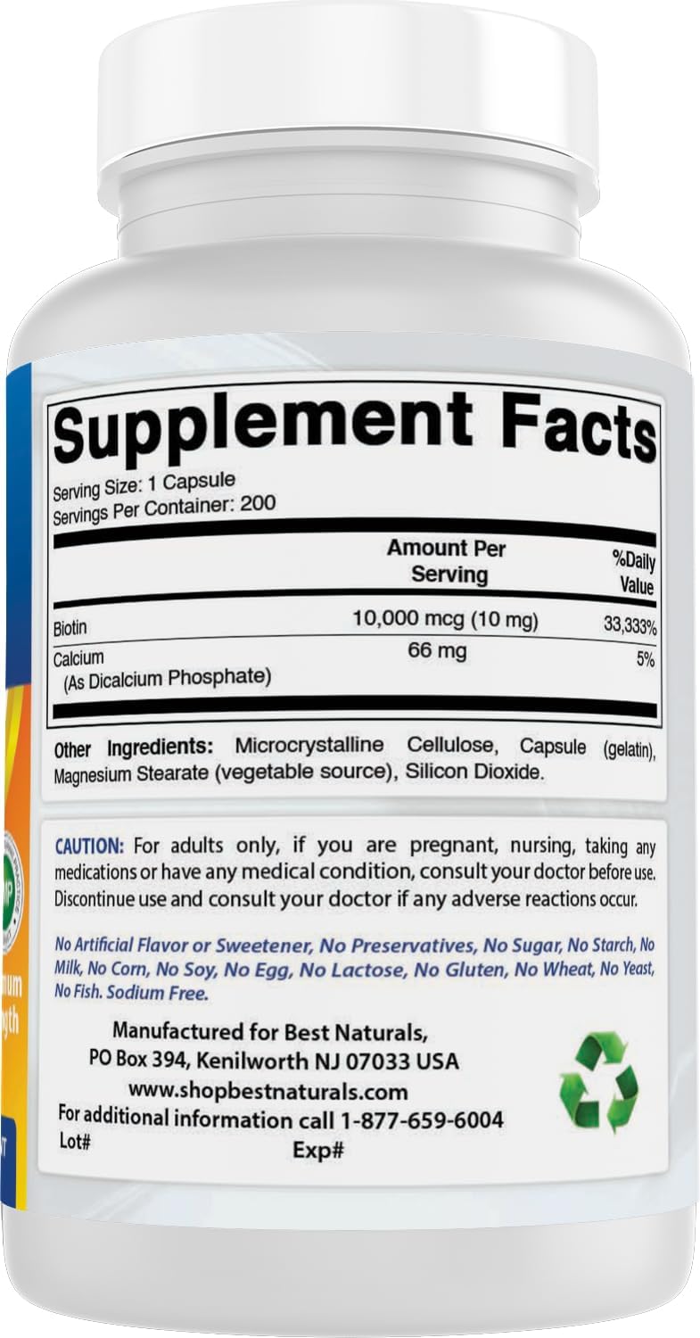 Best Naturals High Strength Biotin 10,000 mcg, 200 Capsules - görsel 6