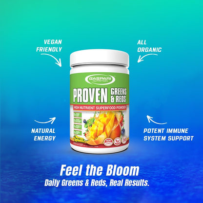 Gaspari Nutrition Greens and Reds: Organic Superfood Powder, Immune Support, Probiotics and Fibre, Vegan and Non-GMO (30 Servings, Mango Splash)