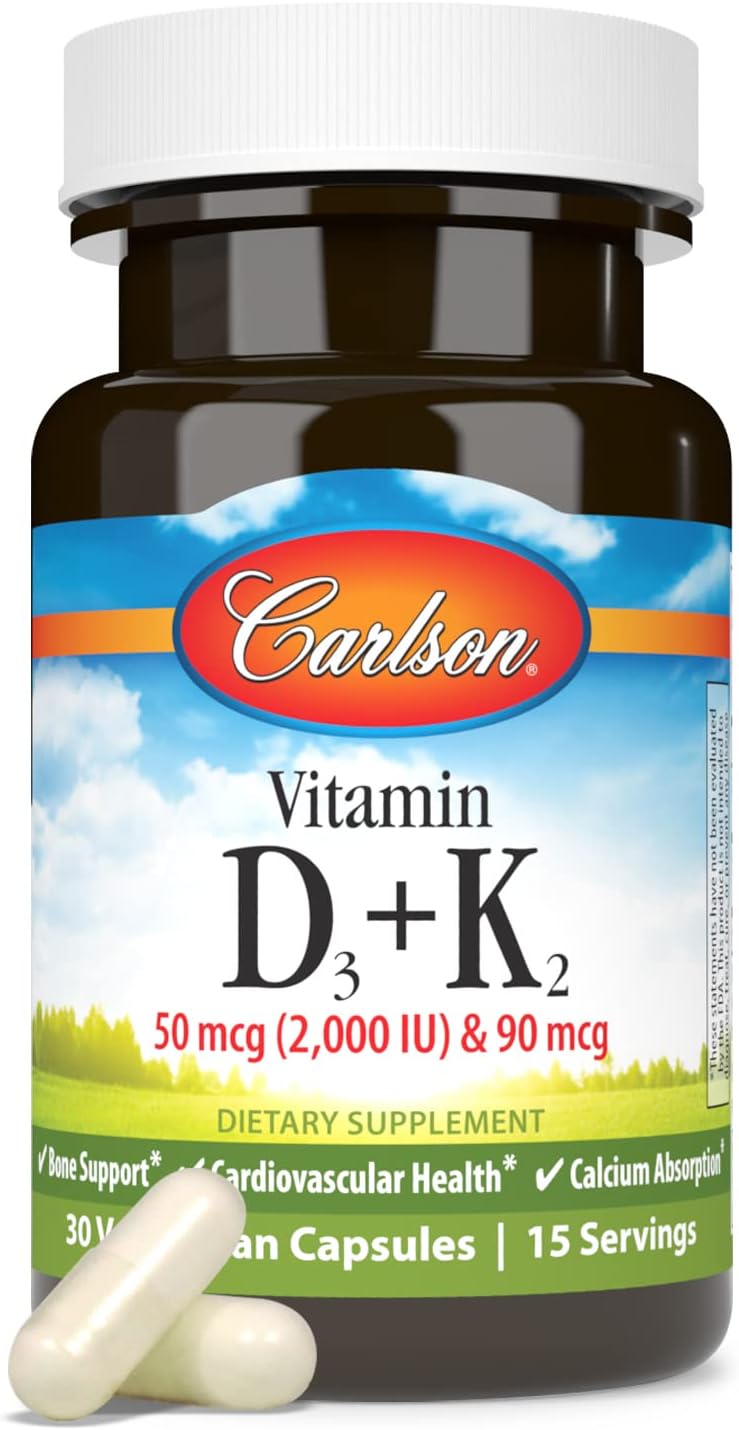 Carlson Vitamin D3 + K2, 50 mcg (2000 IU) Vitamin D3 & 90 mcg Vitamin K2 as MK7, 30 Softgels - görsel 5