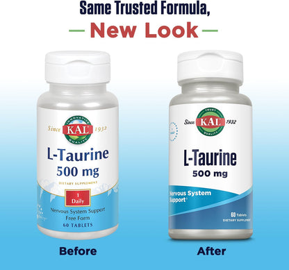 KAL L-Taurine 500mg – Amino Acid Supplement for Heart, Nerve & Eye Health – 60 Rapid Disintegration Tablets