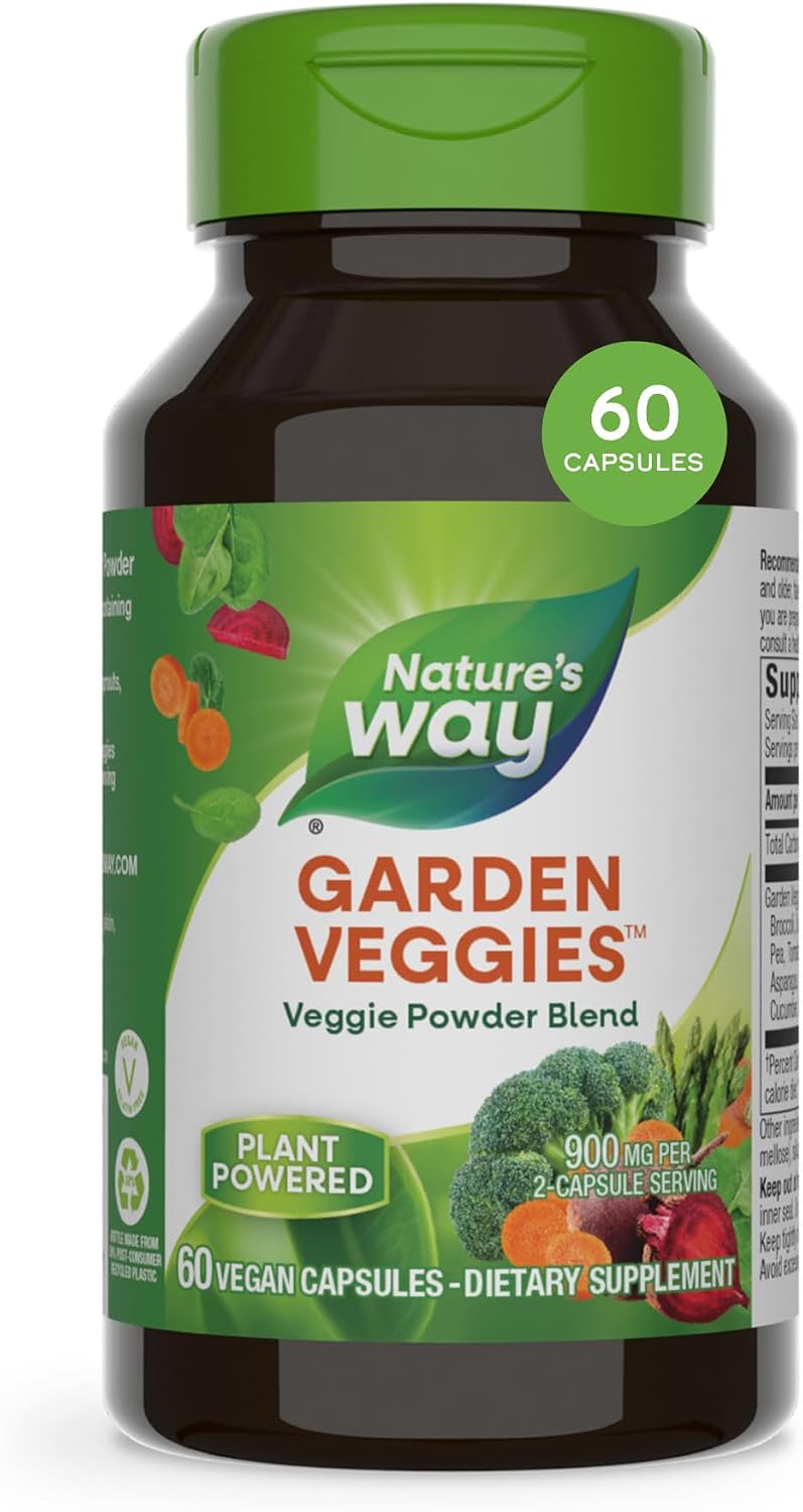 Nature's Way Garden Veggies, Vegetable Supplement Capsules, Plant-Powered Powder Blend, 60 Capsules - görsel 1