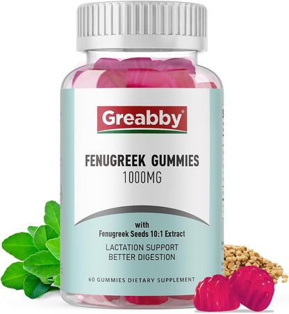 Fenugreek Gummies 1000mg, Pure Organic Fenugreek Seeds Supplement for Breastfeeding, Healthy Lactation Support, Non-GM (60 Vegan Gummies)