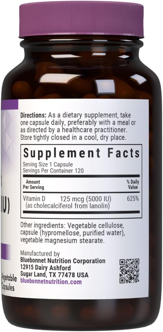 Bluebonnet Vitamin D3 5000 IU – 120 Veggie Capsules - görsel 2