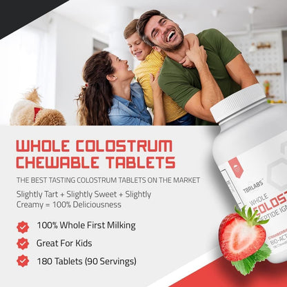 TBR Labs Bovine Colostrum - Grass-Fed, Gut Health & Immunity, 180 Chewable Tablets