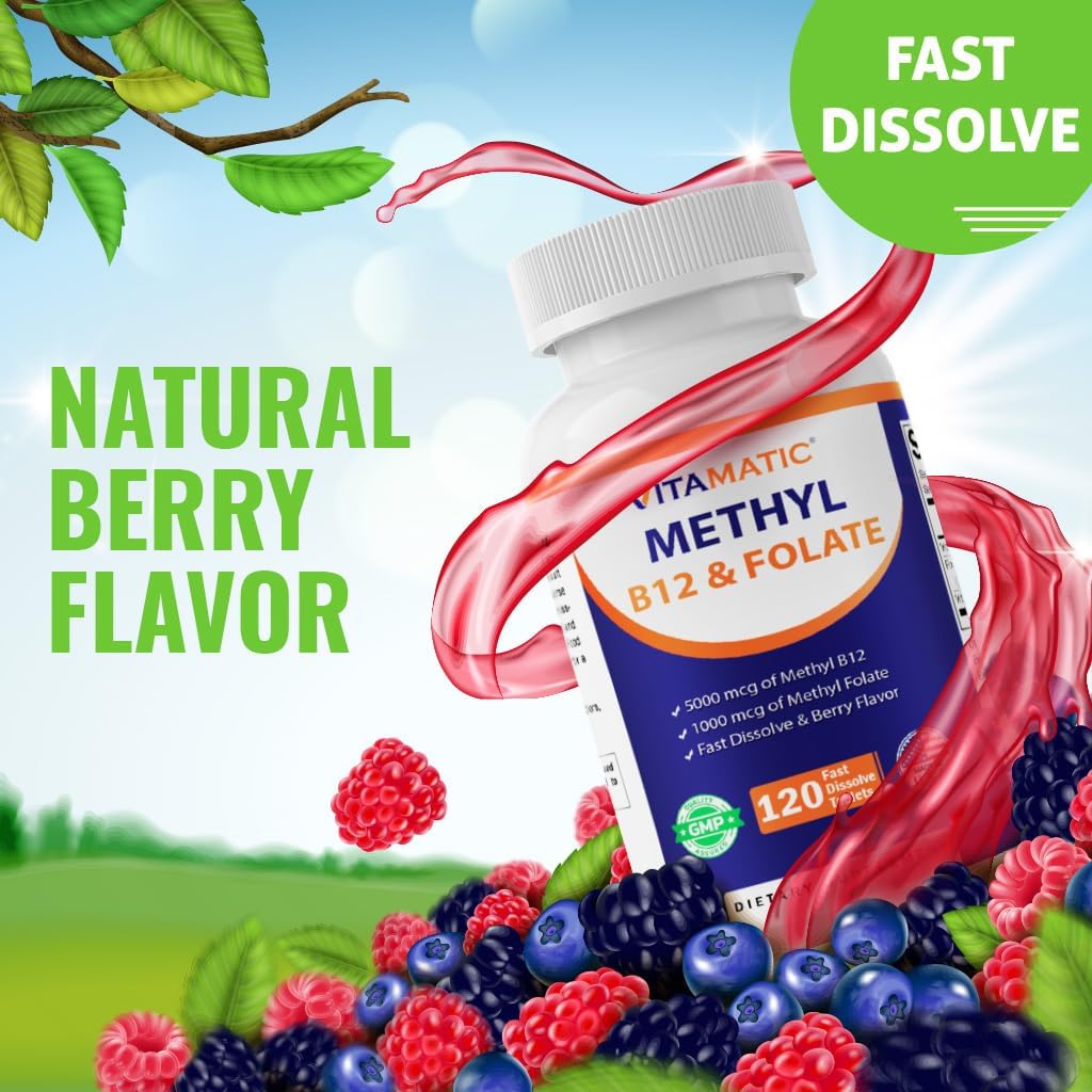 Vitamatic Methyl Folate & B12 Supplement with Pyridoxal 5-Phosphate (P-5-P) - 120 Fast Dissolve Tablets - görsel 4