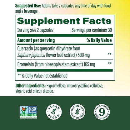 MegaFood Quercetin with Bromelain Supplement – 500mg Quercetin + 165mg Bromelain, 60 Capsules
