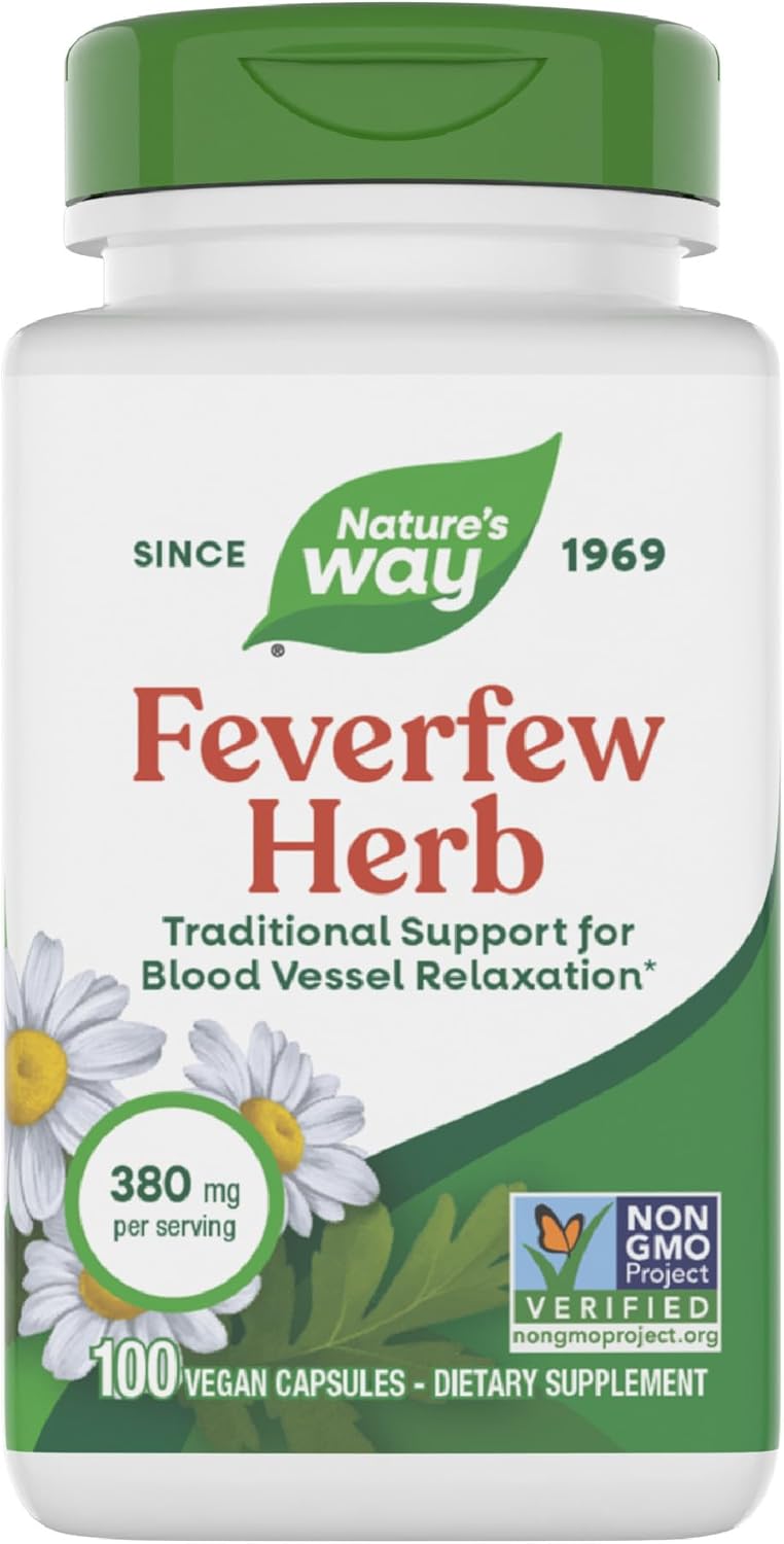 Nature's Way Feverfew Herb – Traditional Support for Blood Vessel Relaxation, 380 mg, 100 Vegan Capsules - görsel 1