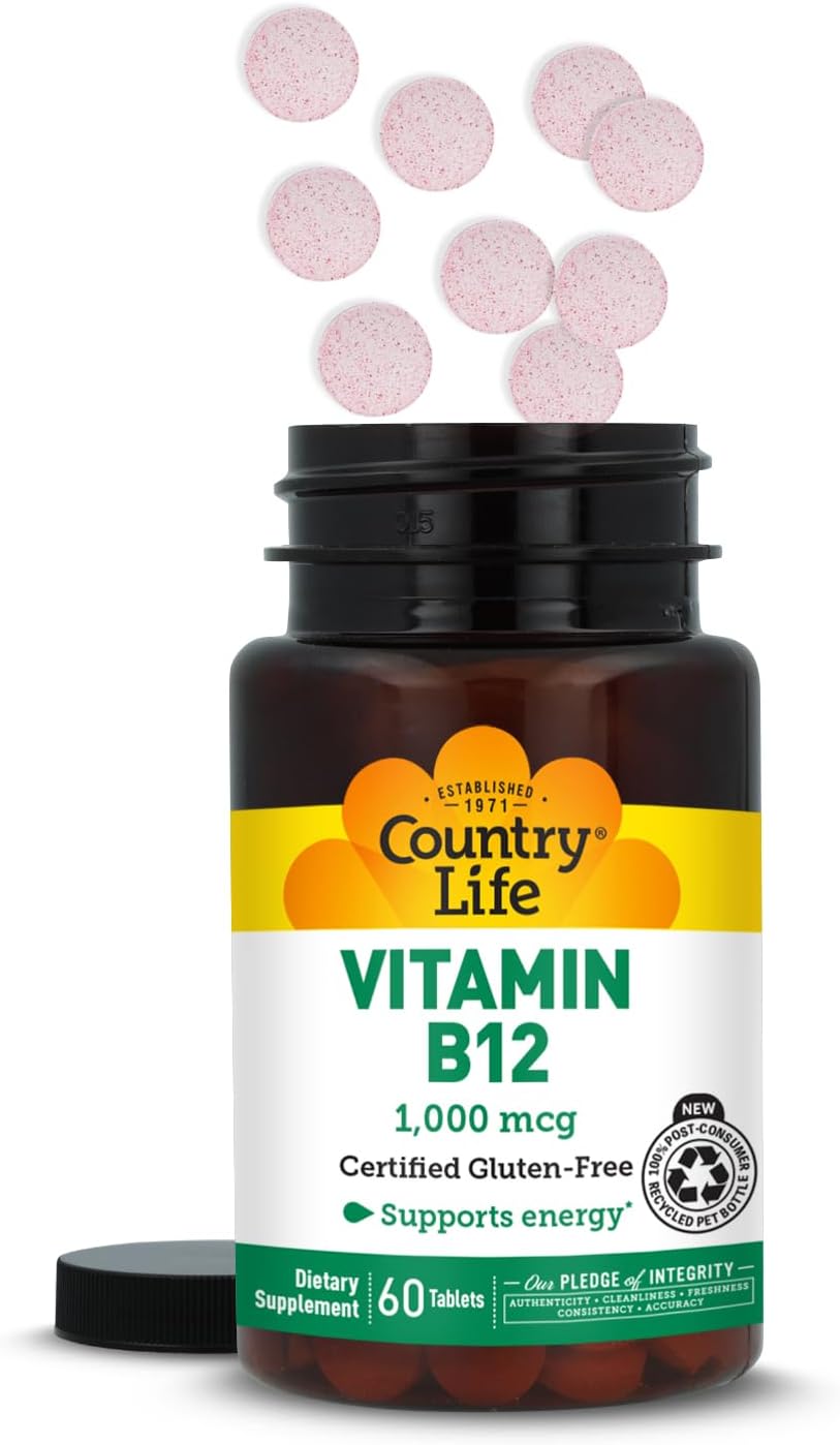 Country Life Vitamin B12 1000 mcg - Vegan & Gluten-Free Food Supplement for Energy and Brain Health - görsel 2