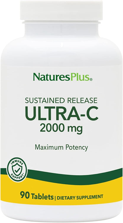 NaturesPlus Ultra-C 2000 mg Sustained-Release Vitamin C with Rose Hips, 90 Tablets (Pack of 2)