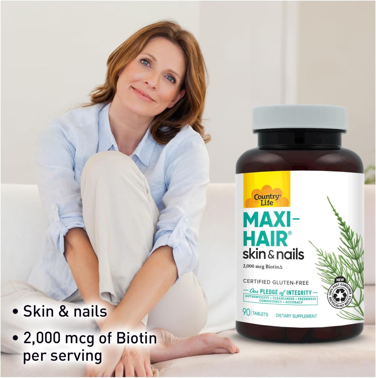 Country Life Maxi-Hair Food Supplement, Biotin 2000mcg, 90 Tablets - görsel 5