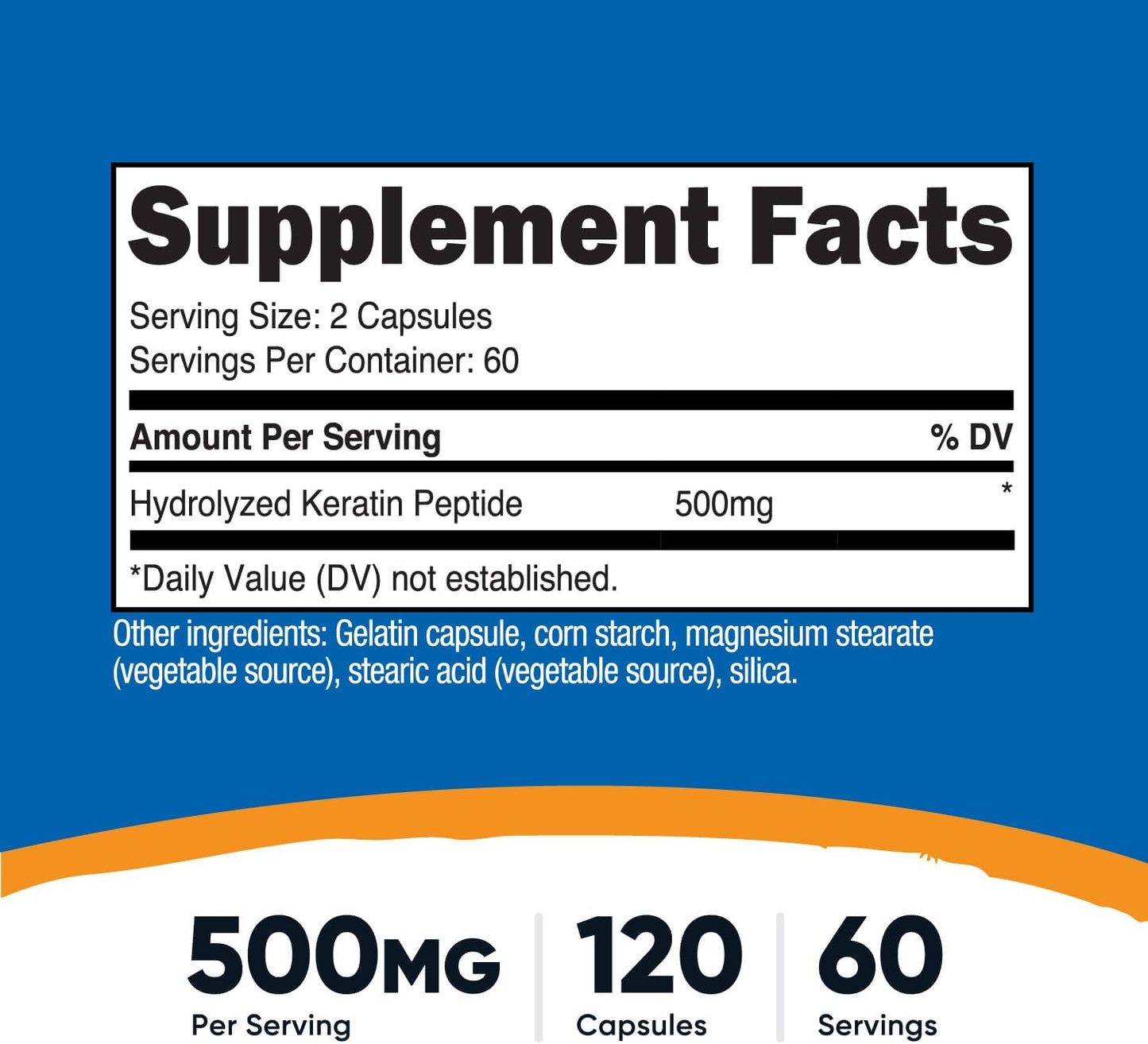 Nutricost Keratin Hydrolysed Peptide Capsules - 500mg, 120 Capsules (60 Servings) - Non-GMO, Gluten-Free - görsel 2