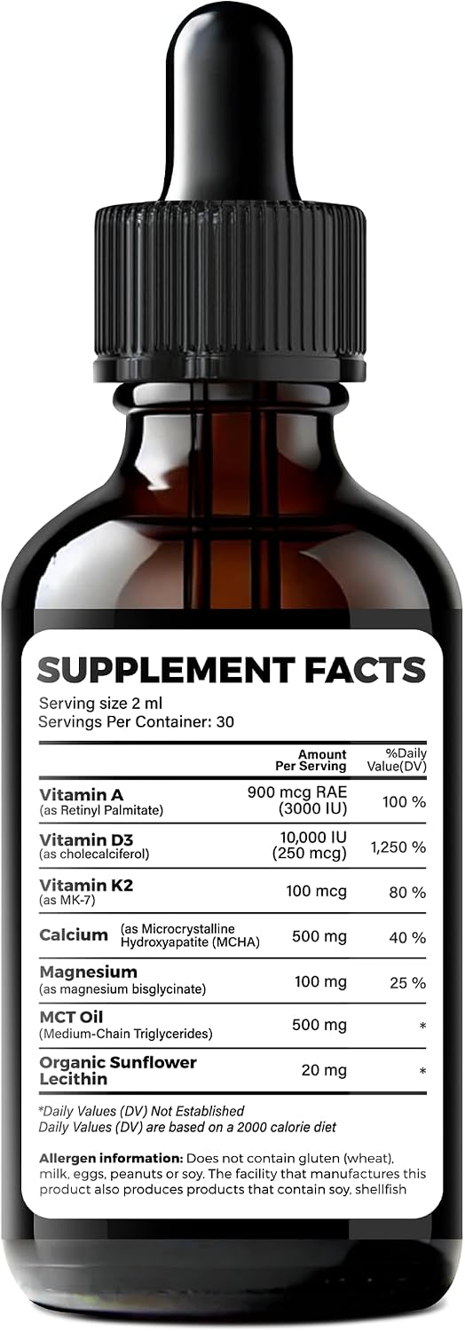WELVIUM 7-in-1 Liquid Vitamin D3 K2 Magnesium Drops with 10,000 IU D3, MK-7, Vitamin A, Calcium, MCT Oil – Immune, Bone & Skin Support (30 Servings) - görsel 9