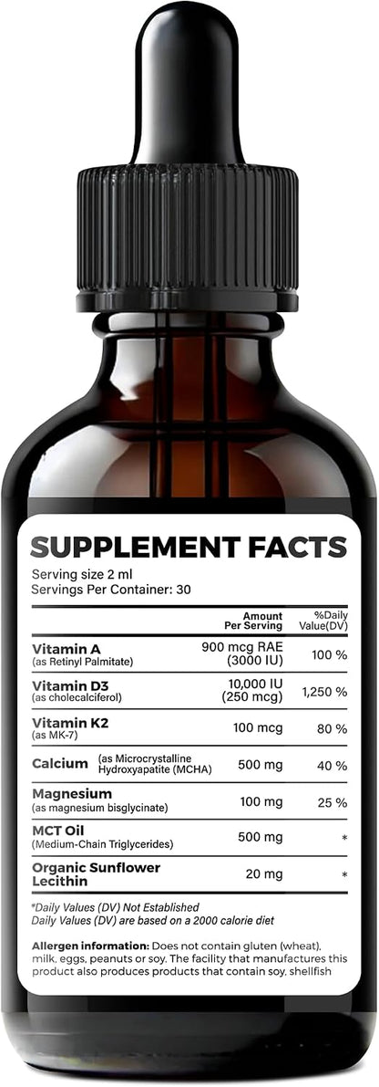 WELVIUM 7-in-1 Liquid Vitamin D3 K2 Magnesium Drops with 10,000 IU D3, MK-7, Vitamin A, Calcium, MCT Oil – Immune, Bone & Skin Support (30 Servings)