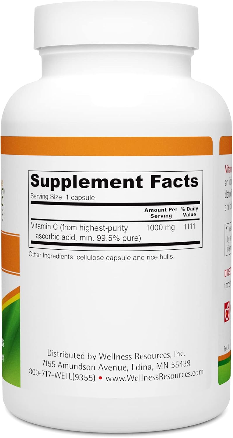 Wellness Resources Vitamin C 1000mg Pure Vitamin C Capsules, Non-GMO (100 Vegetable Capsules) - görsel 2