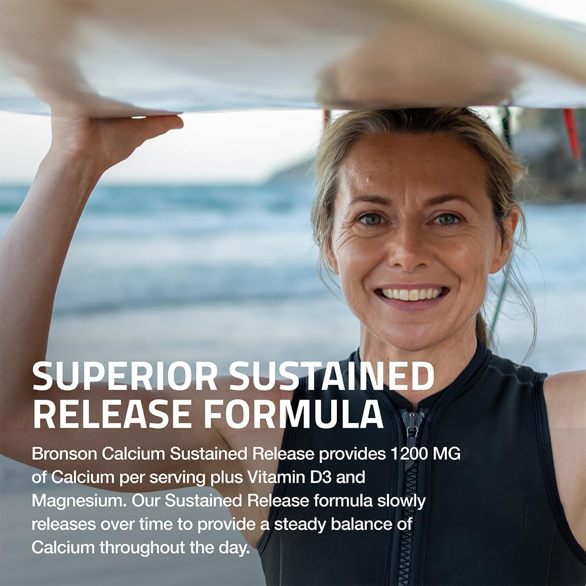 Bronson Calcium 1200 mg Sustained Release with Vitamin D3 1000 IU, 180 Tablets - görsel 4