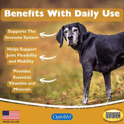 PeakTails Senior Multivitamin for Dogs – 350 Chewable Tablets with MSM, Superoxide Dismutase