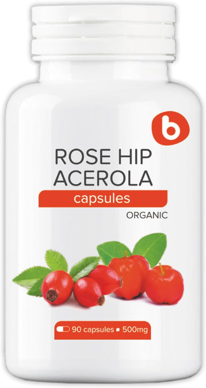 b Natural Rose Hips & Acerola Capsules - Plant-Based Vitamin C 1000mg - Vegan, Non-GMO