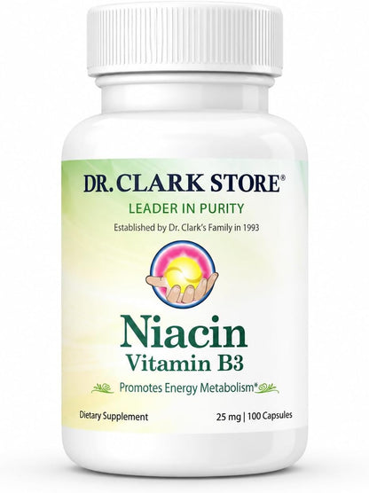 Dr Clark Niacin (Vitamin B3) Supplement – 500mg, 100 Gelatine Capsules