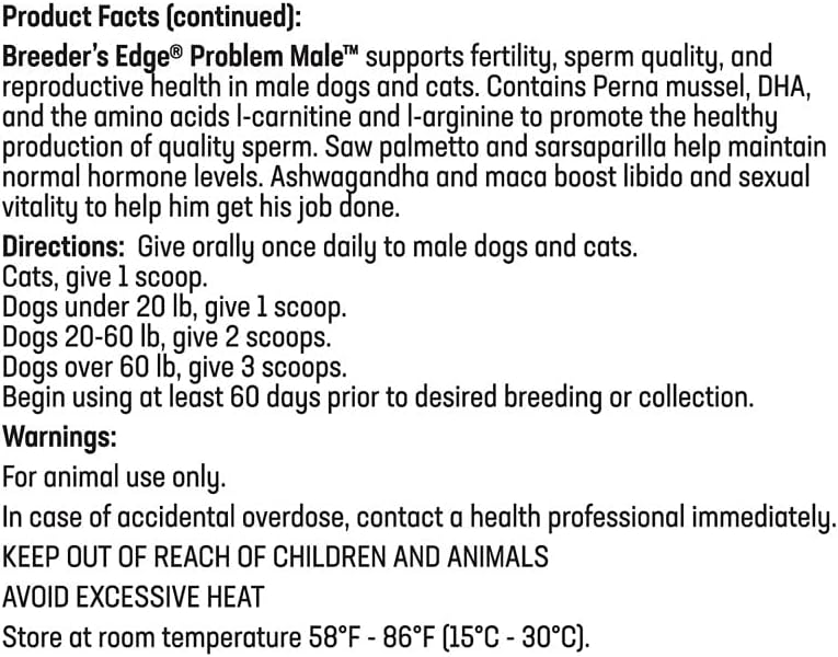 Breeder's Edge Problem Male Powder for Dogs & Cats, Supports Reproductive Health, Hormone Balance, Libido & Vitality, with Perna Mussel, 225 g - görsel 8