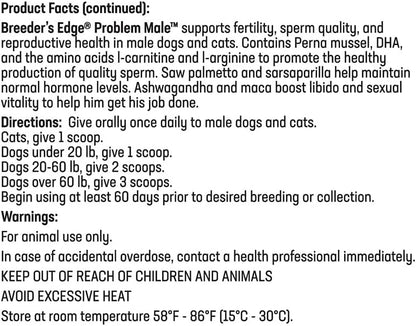 Breeder's Edge Problem Male Powder for Dogs & Cats, Supports Reproductive Health, Hormone Balance, Libido & Vitality, with Perna Mussel, 225 g