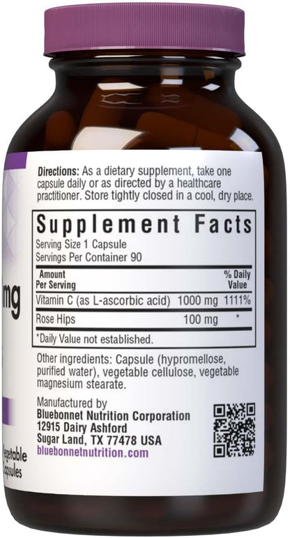 Bluebonnet Nutrition Vitamin C 1000mg with Rose Hips Vegetable Capsules