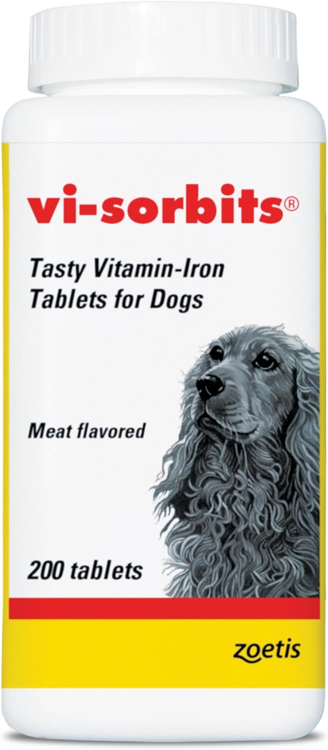 Vi-Sorbits Iron & Vitamin Daily Supplement for Dogs, Meat-Flavoured Chewable Tablets, 200 Count - görsel 1