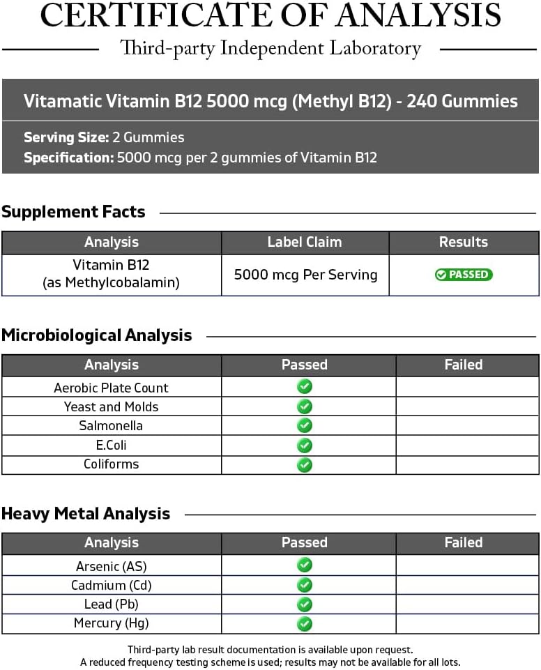 Vitamatic Extra Strength Vitamin B12 5000 mcg (Methyl B12) Gummies - 240 Count, Natural Cherry Flavoured - görsel 3
