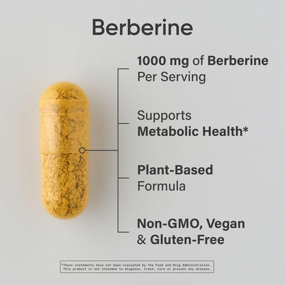 Sports Research Berberine - Herbal Ayurvedic Metabolic Support - 1000 mg - 60 Capsules - Vegan, Gluten-Free, Non-GMO